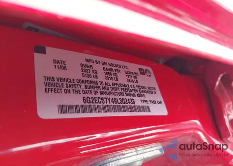 2009 Pontiac G8 Gt z USA, uszkodzony, nr VIN 6G2EC57Y49L302433